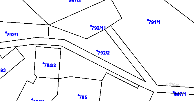 Parcela st. 792/2 v KÚ Dneboh, Katastrální mapa