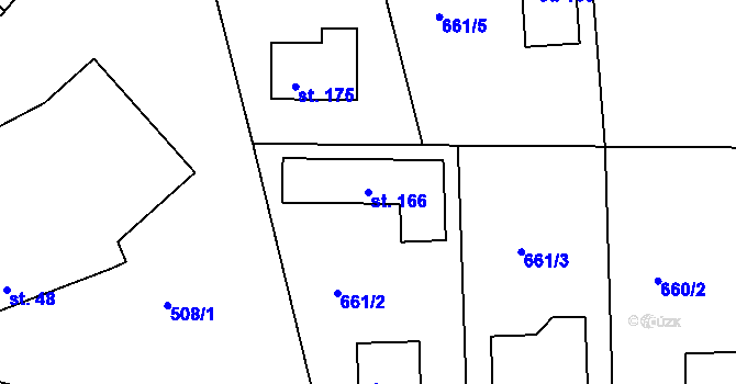 Parcela st. 166 v KÚ Dneboh, Katastrální mapa