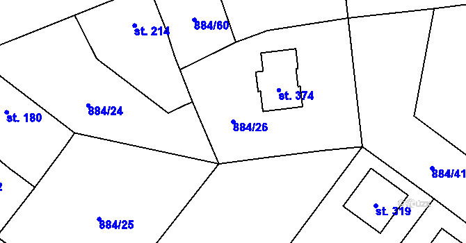 Parcela st. 884/26 v KÚ Dnešice, Katastrální mapa