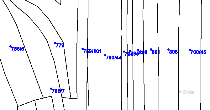 Parcela st. 700/44 v KÚ Dnešice, Katastrální mapa
