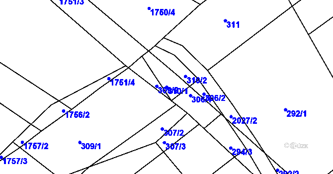 Parcela st. 310/1 v KÚ Oplot, Katastrální mapa