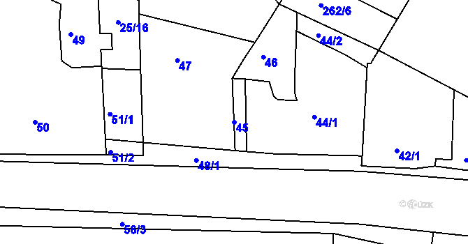 Parcela st. 45 v KÚ Dobelice, Katastrální mapa