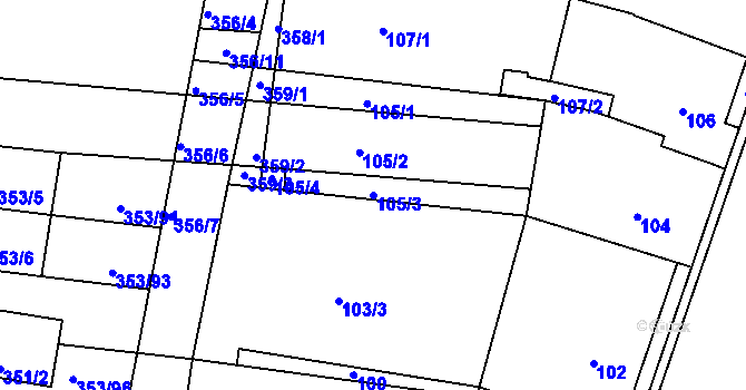 Parcela st. 105/3 v KÚ Dobelice, Katastrální mapa