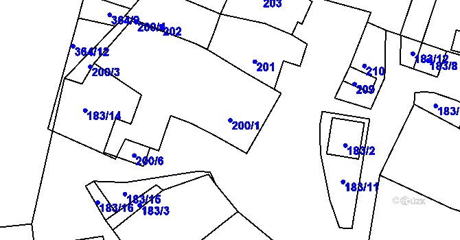 Parcela st. 200/1 v KÚ Dobelice, Katastrální mapa