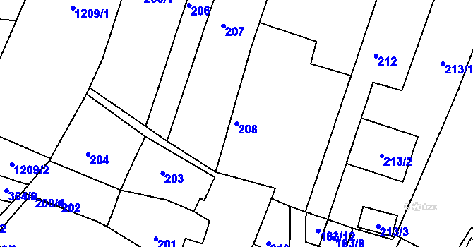 Parcela st. 208 v KÚ Dobelice, Katastrální mapa