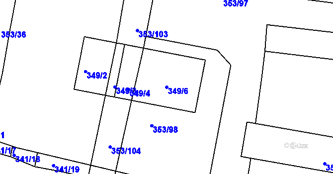 Parcela st. 349/6 v KÚ Dobelice, Katastrální mapa