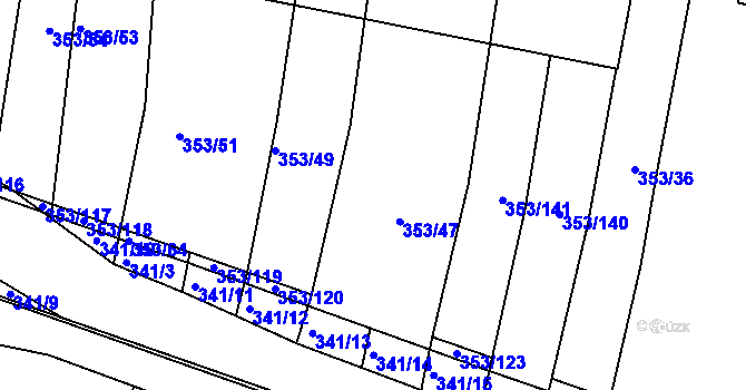 Parcela st. 353/48 v KÚ Dobelice, Katastrální mapa
