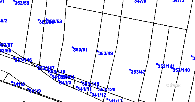 Parcela st. 353/49 v KÚ Dobelice, Katastrální mapa