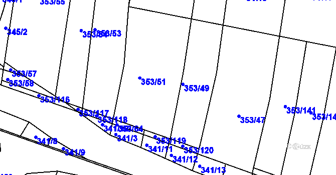 Parcela st. 353/50 v KÚ Dobelice, Katastrální mapa