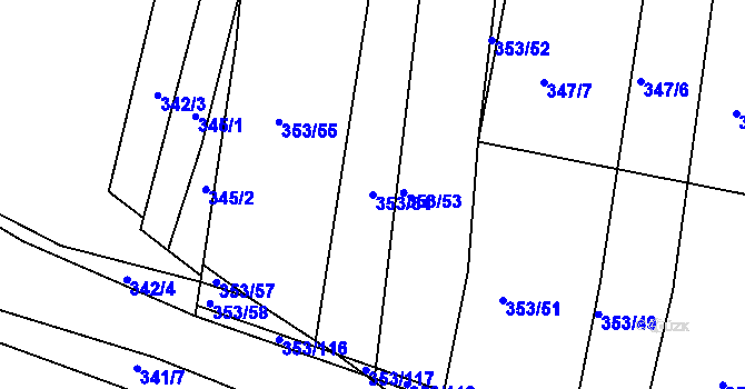 Parcela st. 353/54 v KÚ Dobelice, Katastrální mapa