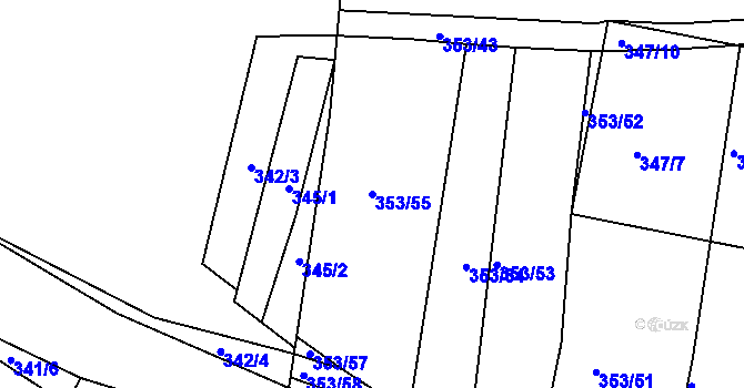 Parcela st. 353/55 v KÚ Dobelice, Katastrální mapa