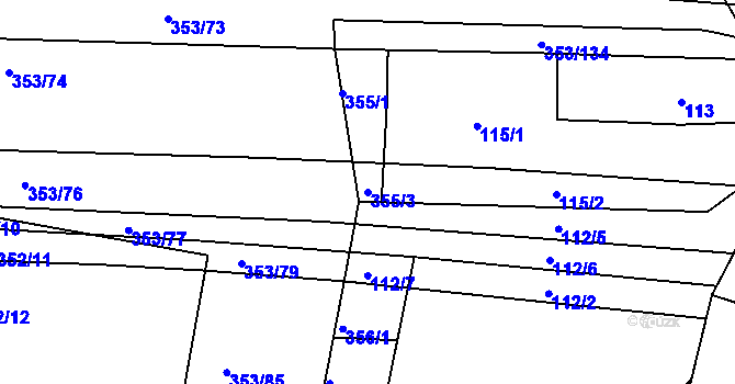 Parcela st. 355/3 v KÚ Dobelice, Katastrální mapa