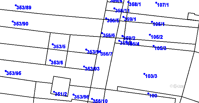 Parcela st. 356/7 v KÚ Dobelice, Katastrální mapa