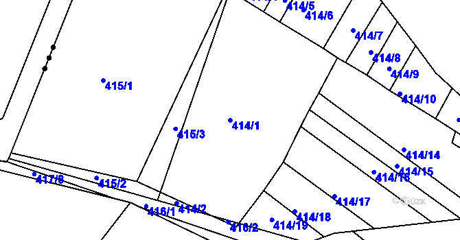Parcela st. 414/1 v KÚ Dobelice, Katastrální mapa