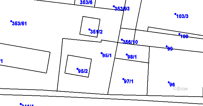 Parcela st. 95/1 v KÚ Dobelice, Katastrální mapa