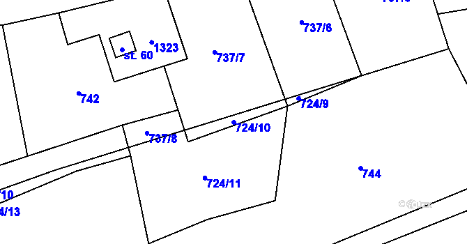Parcela st. 724/10 v KÚ Vlkosovice, Katastrální mapa