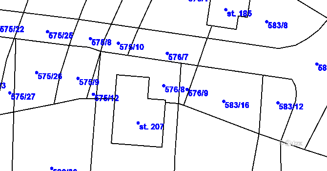 Parcela st. 576/8 v KÚ Stará Dobev, Katastrální mapa