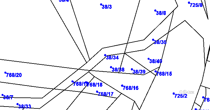 Parcela st. 38/34 v KÚ Stará Dobev, Katastrální mapa