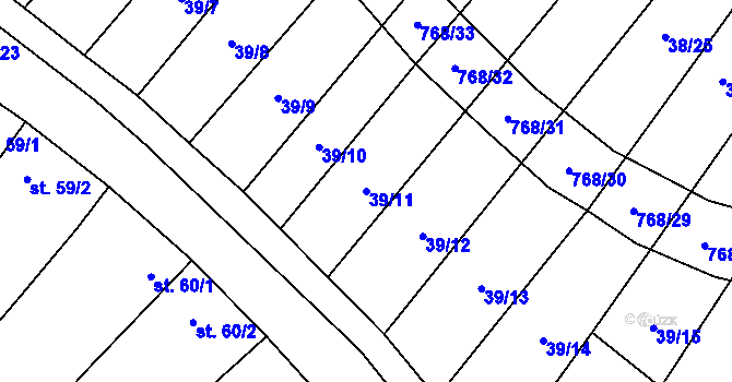 Parcela st. 39/11 v KÚ Stará Dobev, Katastrální mapa
