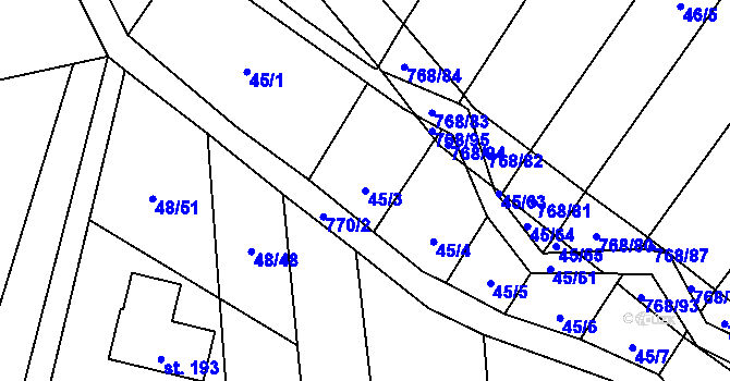 Parcela st. 45/3 v KÚ Stará Dobev, Katastrální mapa