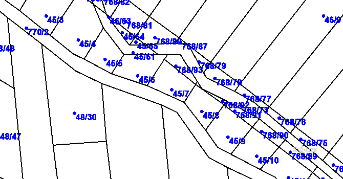 Parcela st. 45/7 v KÚ Stará Dobev, Katastrální mapa