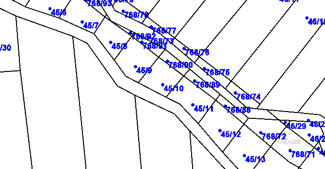 Parcela st. 45/10 v KÚ Stará Dobev, Katastrální mapa
