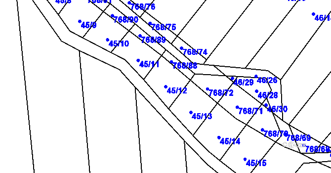 Parcela st. 45/12 v KÚ Stará Dobev, Katastrální mapa