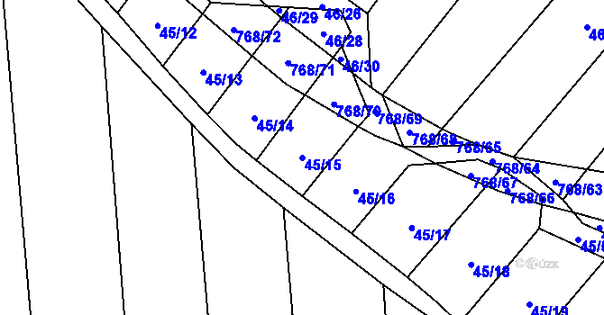 Parcela st. 45/15 v KÚ Stará Dobev, Katastrální mapa