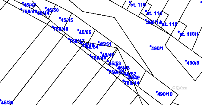Parcela st. 45/47 v KÚ Stará Dobev, Katastrální mapa