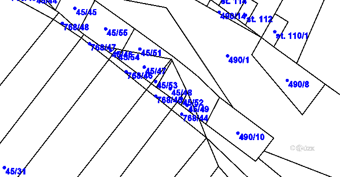 Parcela st. 45/48 v KÚ Stará Dobev, Katastrální mapa