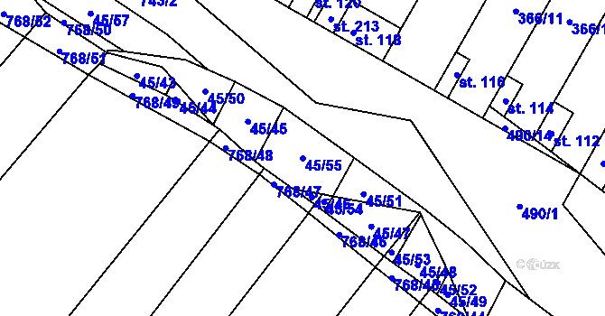 Parcela st. 45/55 v KÚ Stará Dobev, Katastrální mapa