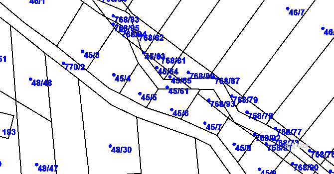 Parcela st. 45/61 v KÚ Stará Dobev, Katastrální mapa