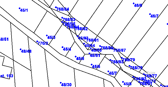 Parcela st. 45/64 v KÚ Stará Dobev, Katastrální mapa