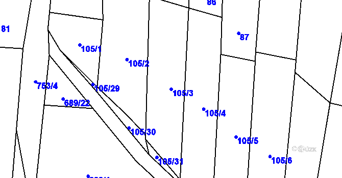 Parcela st. 105/3 v KÚ Stará Dobev, Katastrální mapa