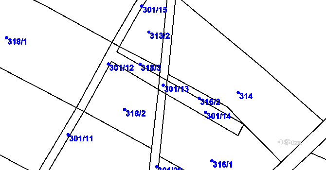 Parcela st. 301/13 v KÚ Stará Dobev, Katastrální mapa