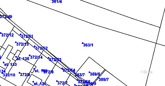 Parcela st. 363/1 v KÚ Stará Dobev, Katastrální mapa