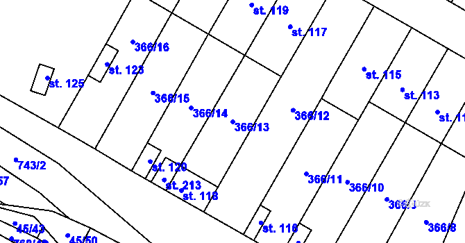 Parcela st. 366/13 v KÚ Stará Dobev, Katastrální mapa