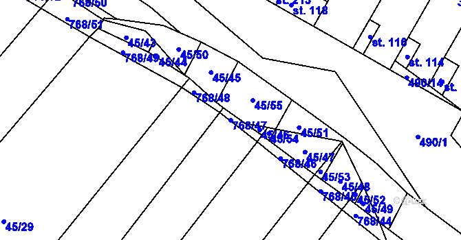 Parcela st. 768/47 v KÚ Stará Dobev, Katastrální mapa