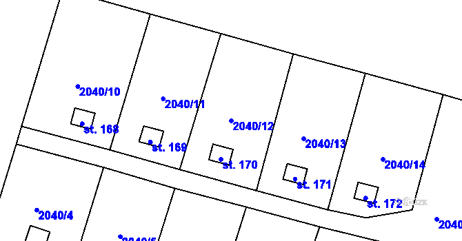 Parcela st. 2040/12 v KÚ Nepodřice, Katastrální mapa