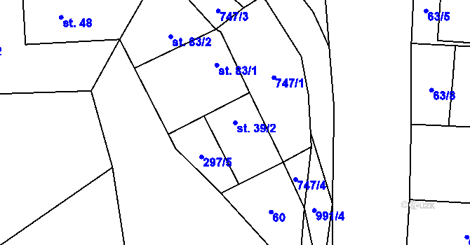 Parcela st. 39/2 v KÚ Dobkovice, Katastrální mapa