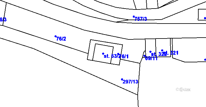 Parcela st. 53/2 v KÚ Dobkovice, Katastrální mapa