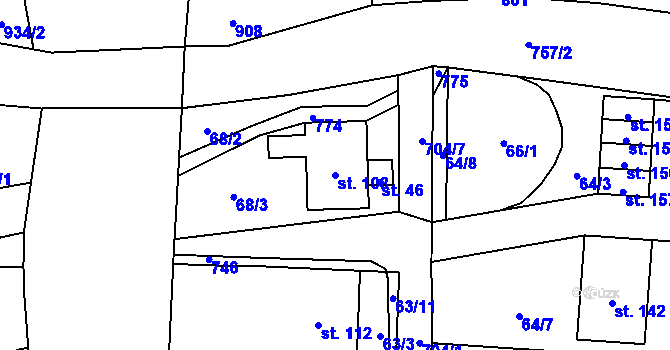 Parcela st. 108 v KÚ Dobkovice, Katastrální mapa