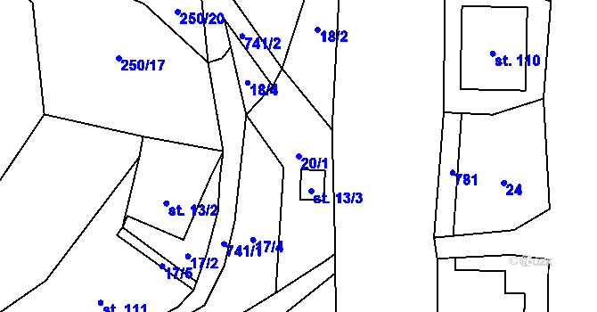Parcela st. 20/1 v KÚ Dobkovice, Katastrální mapa