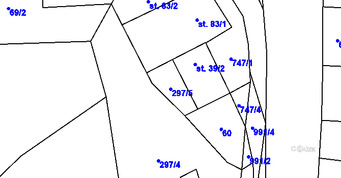Parcela st. 297/5 v KÚ Dobkovice, Katastrální mapa