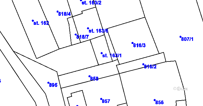 Parcela st. 163/1 v KÚ Dobkovice, Katastrální mapa