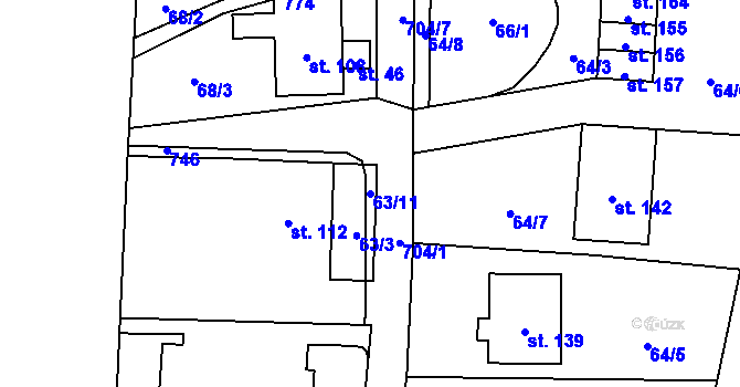 Parcela st. 63/11 v KÚ Dobkovice, Katastrální mapa