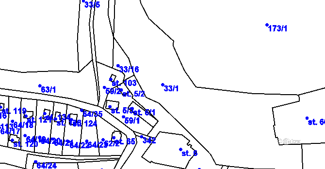 Parcela st. 33/1 v KÚ Prosetín u Dobkovic, Katastrální mapa