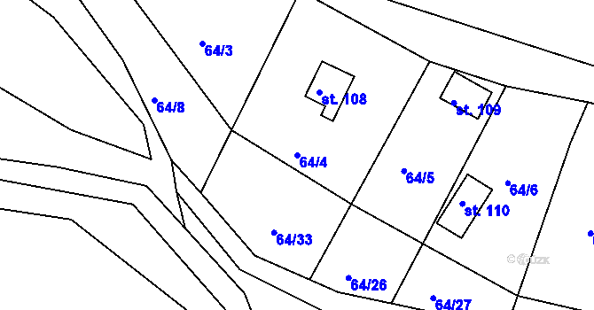 Parcela st. 64/4 v KÚ Prosetín u Dobkovic, Katastrální mapa