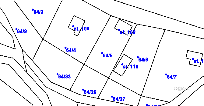 Parcela st. 64/5 v KÚ Prosetín u Dobkovic, Katastrální mapa