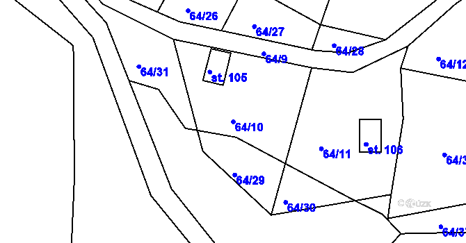 Parcela st. 64/10 v KÚ Prosetín u Dobkovic, Katastrální mapa